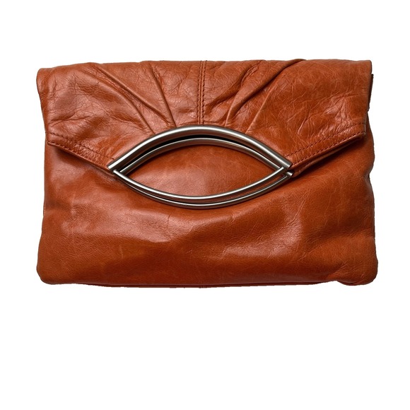 Hobo International Handbags - Hobo International Fold Over Clutch Pumpkin Orange Leather Handbag